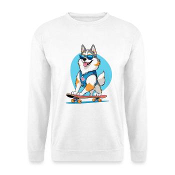 Corgi auf Skateboard Denim-Weste - Unisex Pullover - Weiß - Vorne