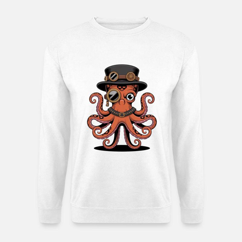 Octopus in steampunk style with monocle - Unisex Sweatshirt - white