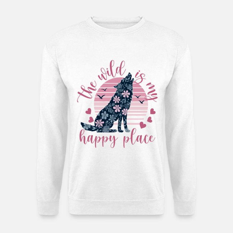 Wild wolf silhouette in flower pattern - Unisex Sweatshirt - white
