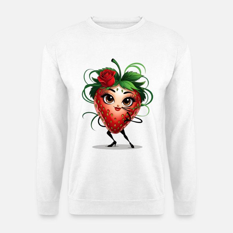 Tanzende Erdbeere mit Rose - Unisex Pullover - Weiß