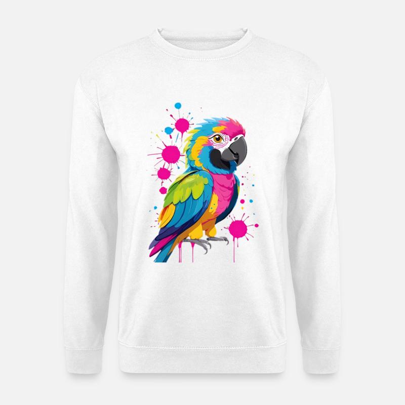 Farbexplosion Papagei Druck - Unisex Pullover - Weiß