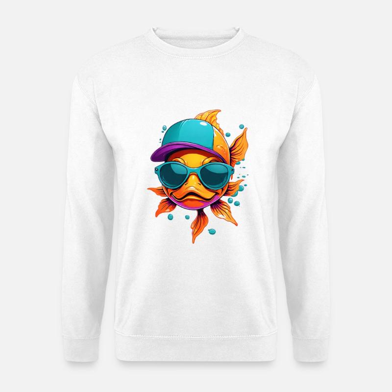 Sommerfisch mit Sonnenbrille - Unisex Pullover - Weiß