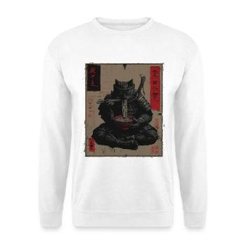 Samurai Cat Ramen Japan Streetwear Design - Unisex Sweatshirt - white - Front