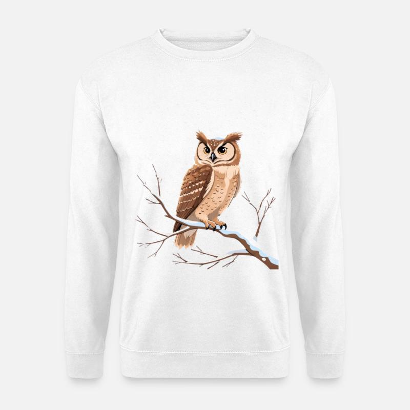 Winter Eulenblick auf Schneezweig - Unisex Pullover - Weiß