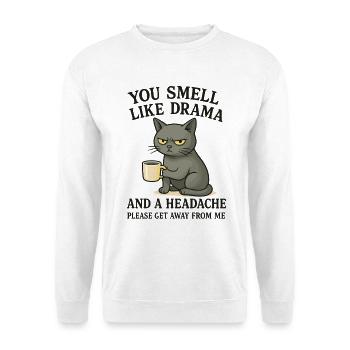 Grimmige Katze mit Kaffee Spruch - Unisex Pullover - Weiß - Vorne