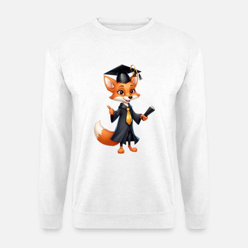 Graduation fox with diploma hat - Unisex Sweatshirt - white