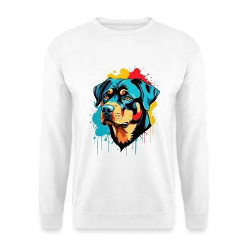 Farbexplosion Hundeporträt Rottweiler - Unisex Pullover - Weiß - Vorne