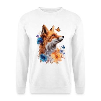Renard, Animal, Fleurs, Papillons, Amoureux des animaux - Sweat-shirt Unisexe - blanc - Devant