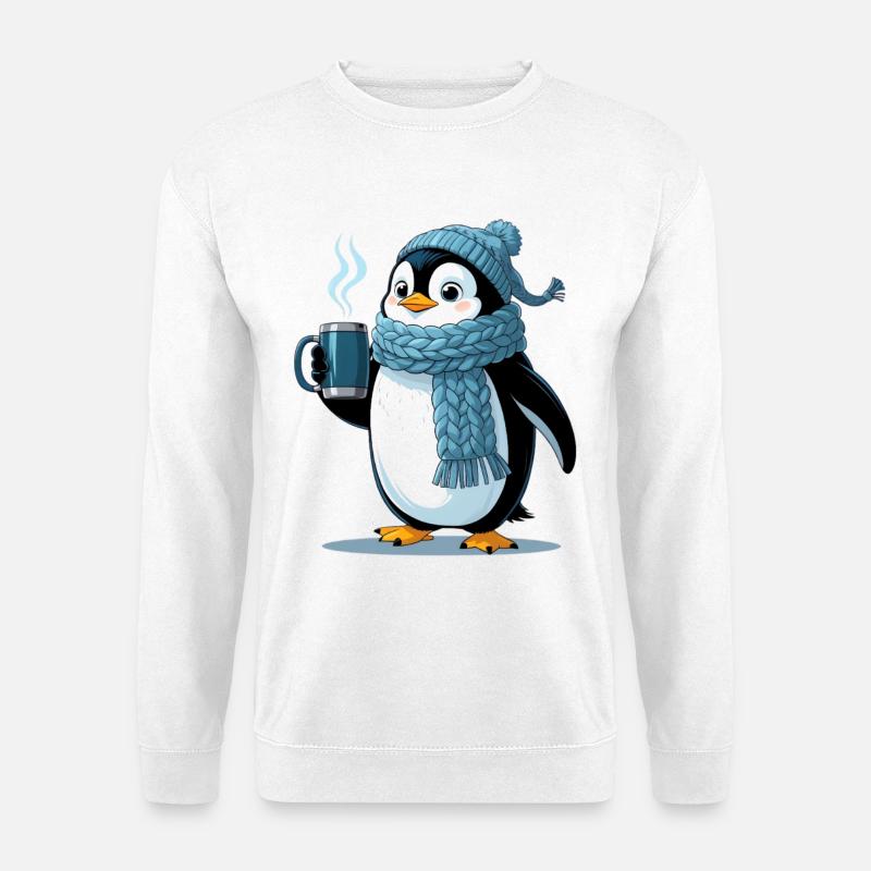 Kuschelpinguin mit blauer Mütze - Unisex Pullover - Weiß