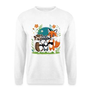 Waldfreunde Trio Fuchs Igel Waschbär - Unisex Pullover - Weiß - Vorne