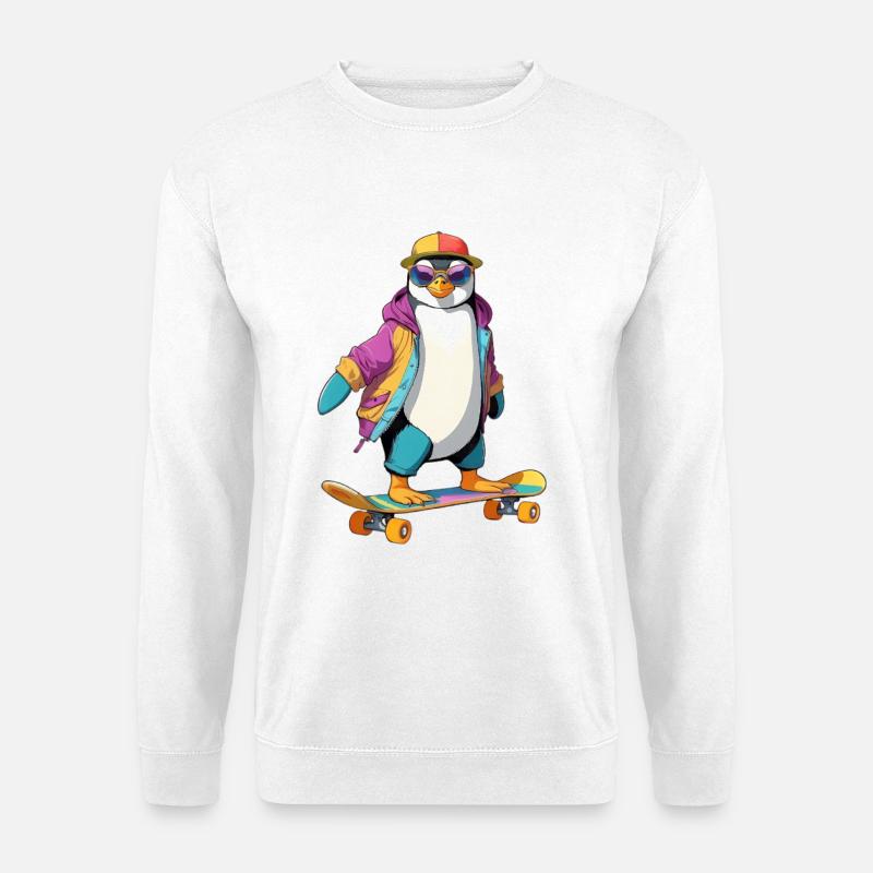 Pinguin Skateboard Neonlook - Unisex Pullover - Weiß
