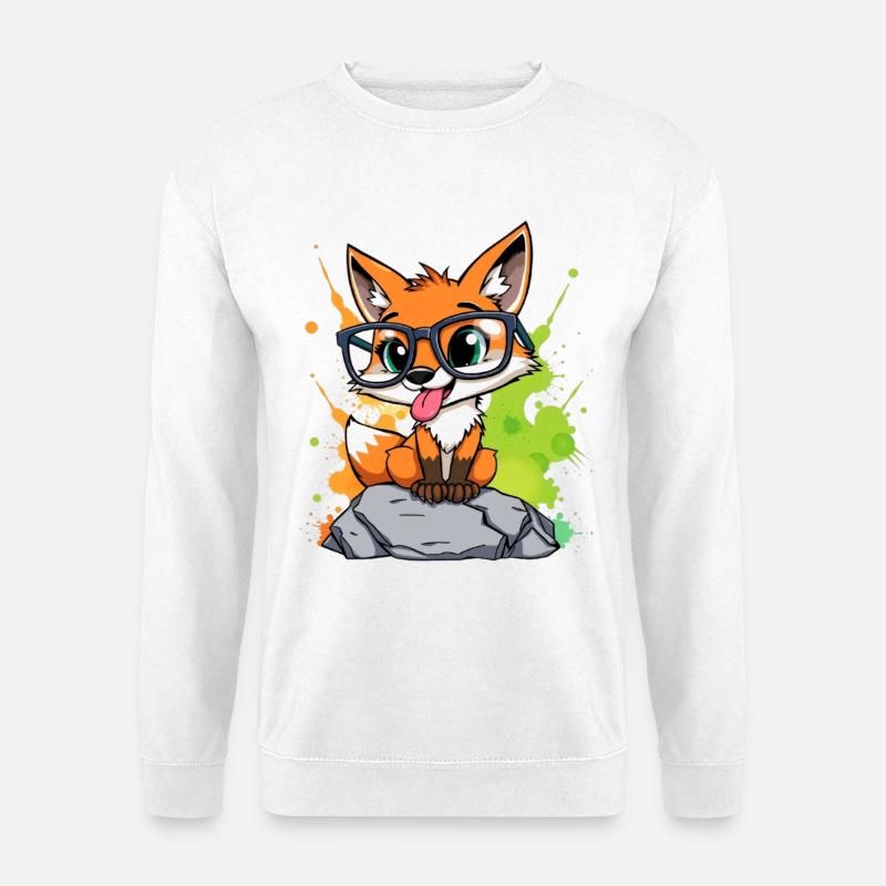 Brillenfuchs auf Stein - Unisex Pullover - Weiß