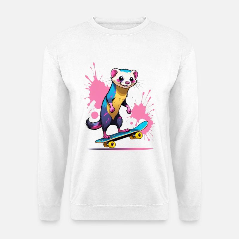 Buntes Skateferret Farbspritzer - Unisex Pullover - Weiß