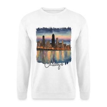 Chicago Aquarell, Chicago, USA - Unisex Pullover - Weiß - Vorne