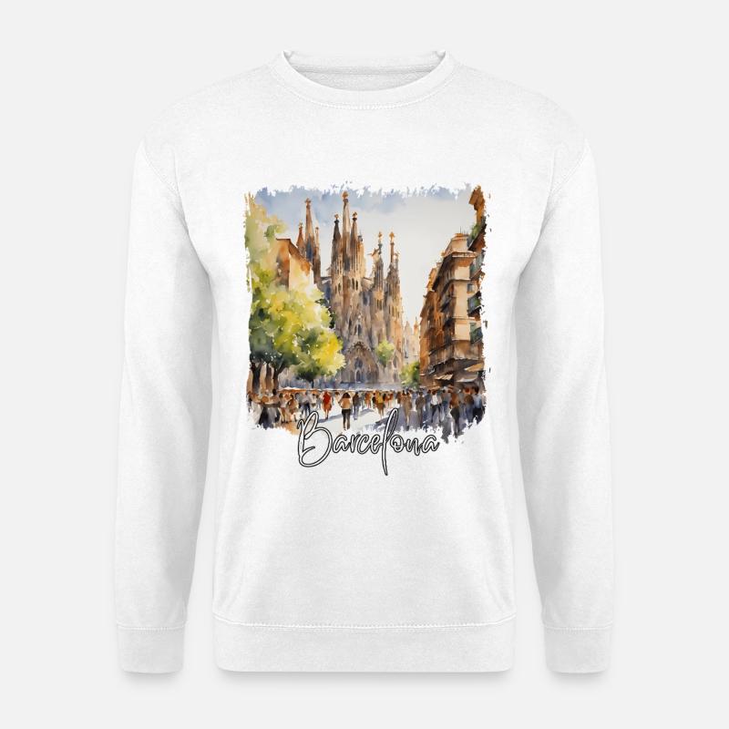 Barcelona Aquarell, Barcelona Spanien - Unisex Pullover - Weiß