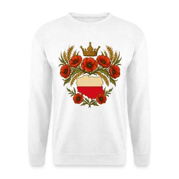 Polnische Landkarte Krone mit Mohnblumen-Design - Unisex Pullover - Weiß - Vorne
