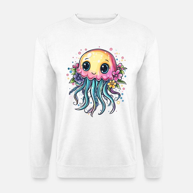 Pastellkawaii Qualle mit Blumen - Unisex Pullover - Weiß
