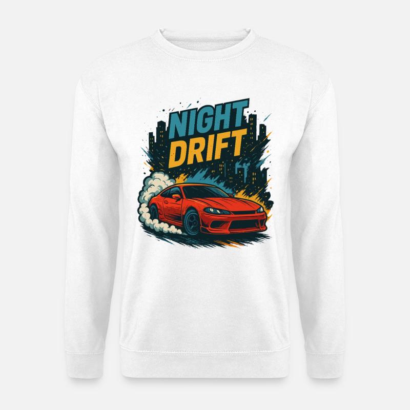 Night Drift Rotes JDM Coupe In Der Stadt - Unisex Pullover - Weiß