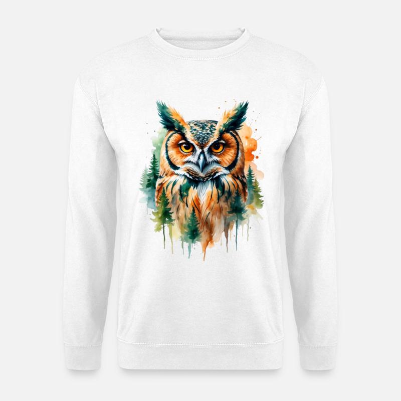 Wasserfarbene Eule im Walddesign - Unisex Pullover - Weiß