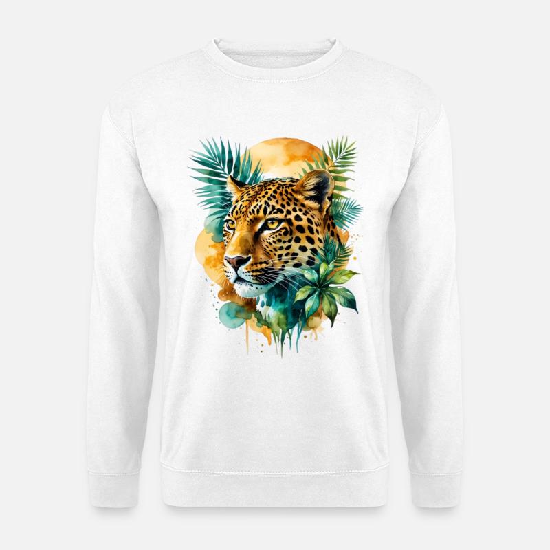 Wasserfarbener Leopard im Dschungel - Unisex Pullover - Weiß