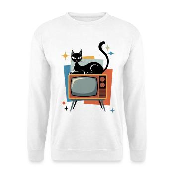 Retro Katze, Vintage Fernseher, 50er, 60er - Unisex Pullover - Weiß - Vorne