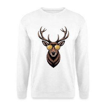 Hirsch mit Geweih und Sonnenbrille - Unisex Pullover - Weiß - Vorne