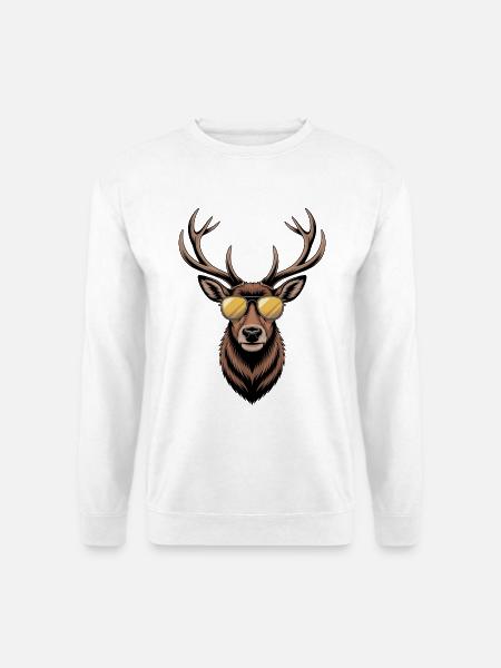 Hirsch mit Geweih und Sonnenbrille - Unisex Pullover - Weiß