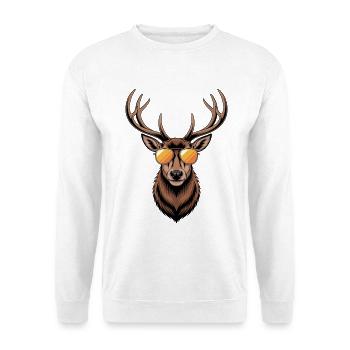 Hirsch mit Geweih und Sonnenbrille - Unisex Pullover - Weiß - Vorne