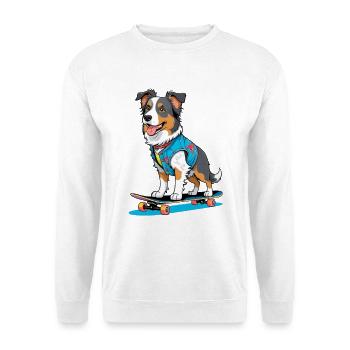 Skateboardhund im Jeansvest - Unisex Pullover - Weiß - Vorne