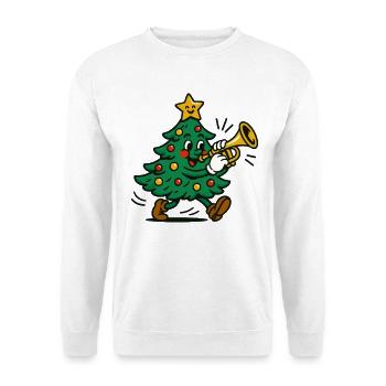 Christmas Tree Playing Trumpet Fun Holiday - Unisex Sweatshirt - white - Front