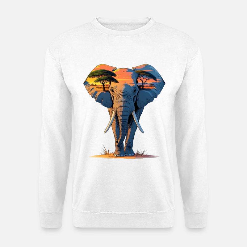 Silhouette d’éléphant au coucher du soleil - Sweat-shirt Unisexe - blanc