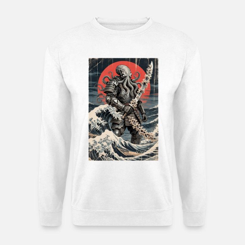 Samurai Octopus Tentacle Monster Japanese Ukiyo-e - Unisex Sweatshirt - white