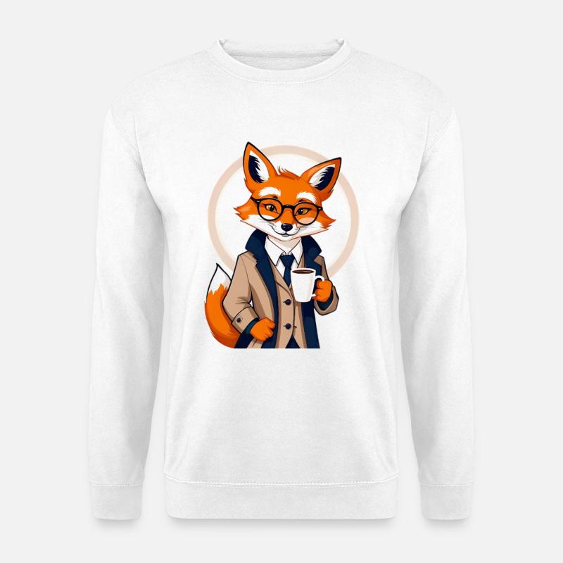 Fuchs im Anzug mit Kaffee - Unisex Pullover - Weiß