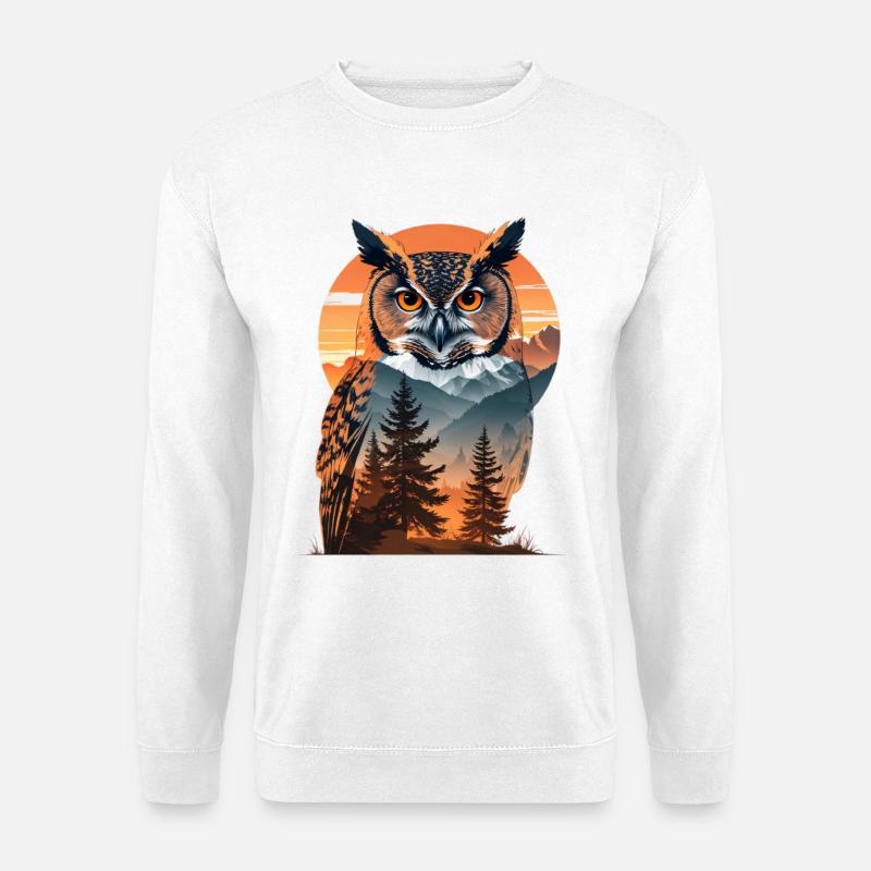 Weise Eule im Abendlicht - Unisex Pullover - Weiß