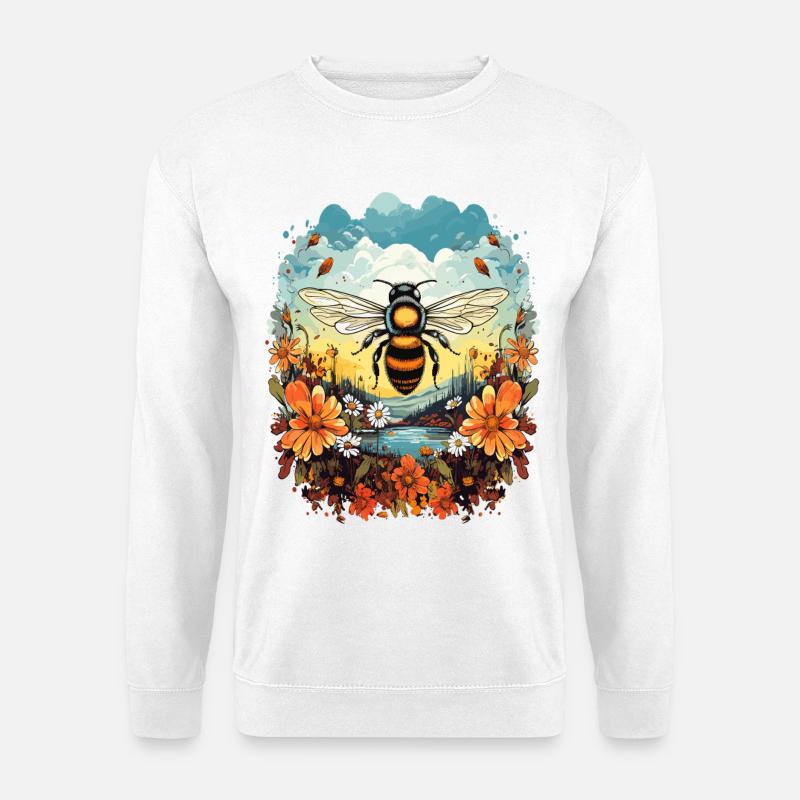 Bee light over flower meadow - Unisex Sweatshirt - white