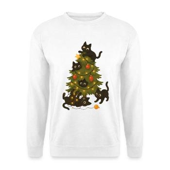 Lustige Katzen, die um den Weihnachtsbaum spielen - Unisex Pullover - Weiß - Vorne