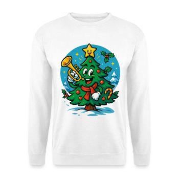 Lustiger Weihnachtsbaum spielt Trompete Design - Unisex Pullover - Weiß - Vorne