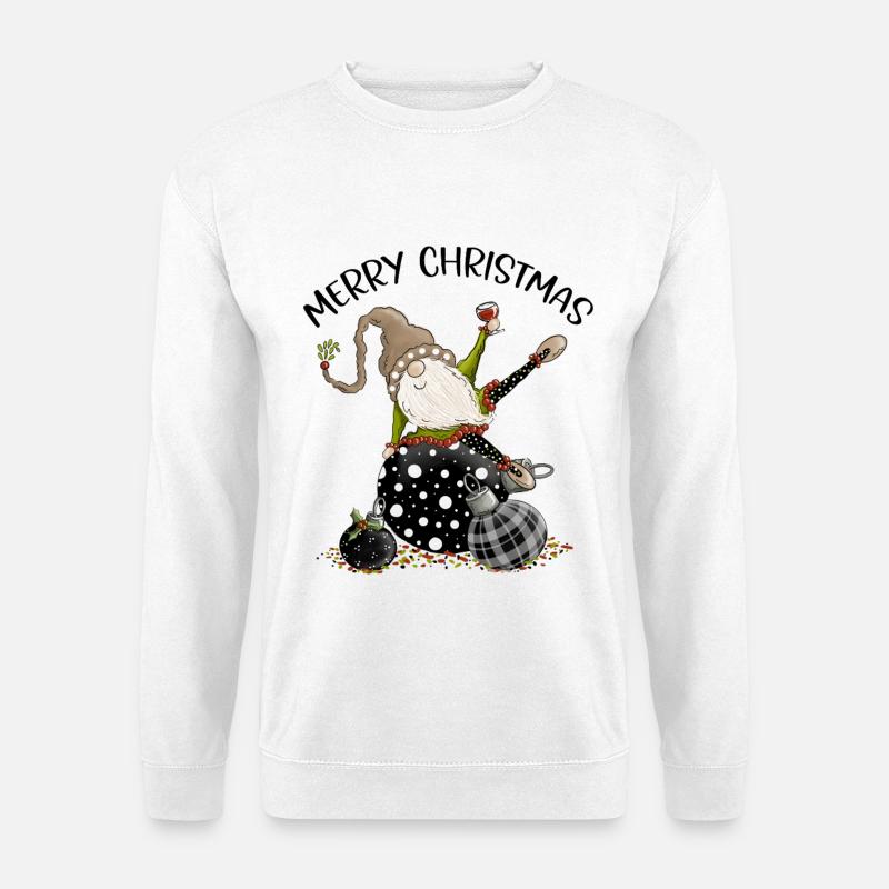 Weihnachtsgnom mit Christbaumkugeln - Unisex Pullover - Weiß