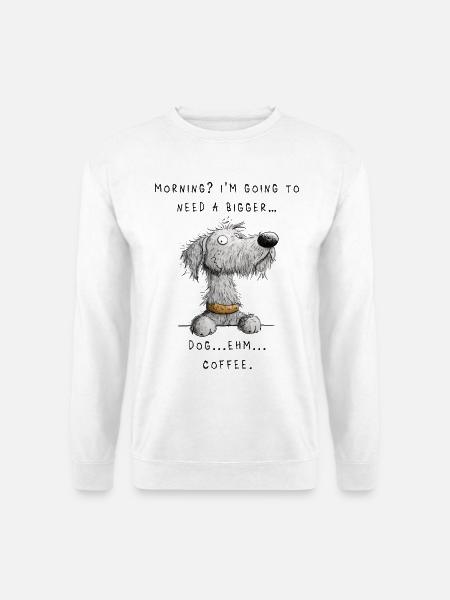 Irish Wolfhound Humor – Morgen & Kaffee Design - Unisex Pullover - Weiß