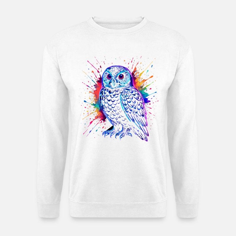 Neon Eule Farb-Splash Kunst Shirt - Unisex Pullover - Weiß