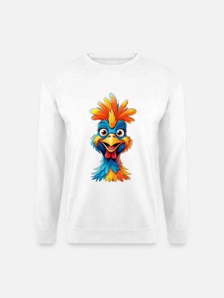 Farbenfroher Federhahn Cartoon - Unisex Pullover - Weiß