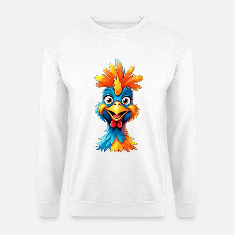 Farbenfroher Federhahn Cartoon - Unisex Pullover - Weiß