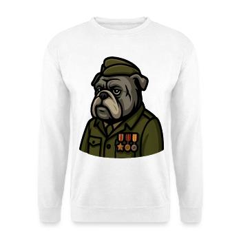 Bulldogge Veteran mit Medaillen Militär Maskottchen Kunst - Unisex Pullover - Weiß - Vorne