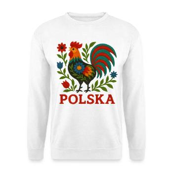 Polska Folk Stickerei Hahn - Unisex Pullover - Weiß - Vorne