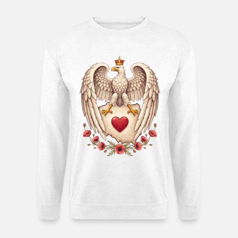 Englischer Adler Herz Mohn Emblem - Unisex Pullover - Weiß