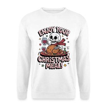 Skelett isst Weihnachtsmahl, Dark Humor Christmas - Unisex Pullover - Weiß - Vorne