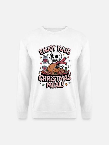 Skelett isst Weihnachtsmahl, Dark Humor Christmas - Unisex Pullover - Weiß