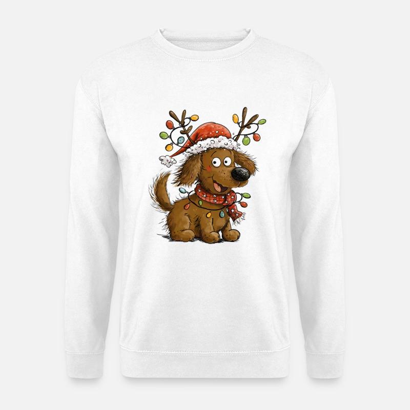 Weihnachtshund mit Rentiergeweih Weihnachten - Unisex Pullover - Weiß