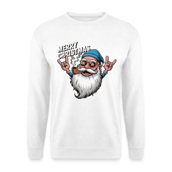 Merry Christmas Rocker Santa mit Pfeife Shirt - Unisex Pullover - Weiß - Vorne