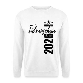 Führerschein bestanden 2026 - Prüfung - Erfolg - Unisex Pullover - Weiß - Vorne - Alina (178cm) & Michal (187cm)